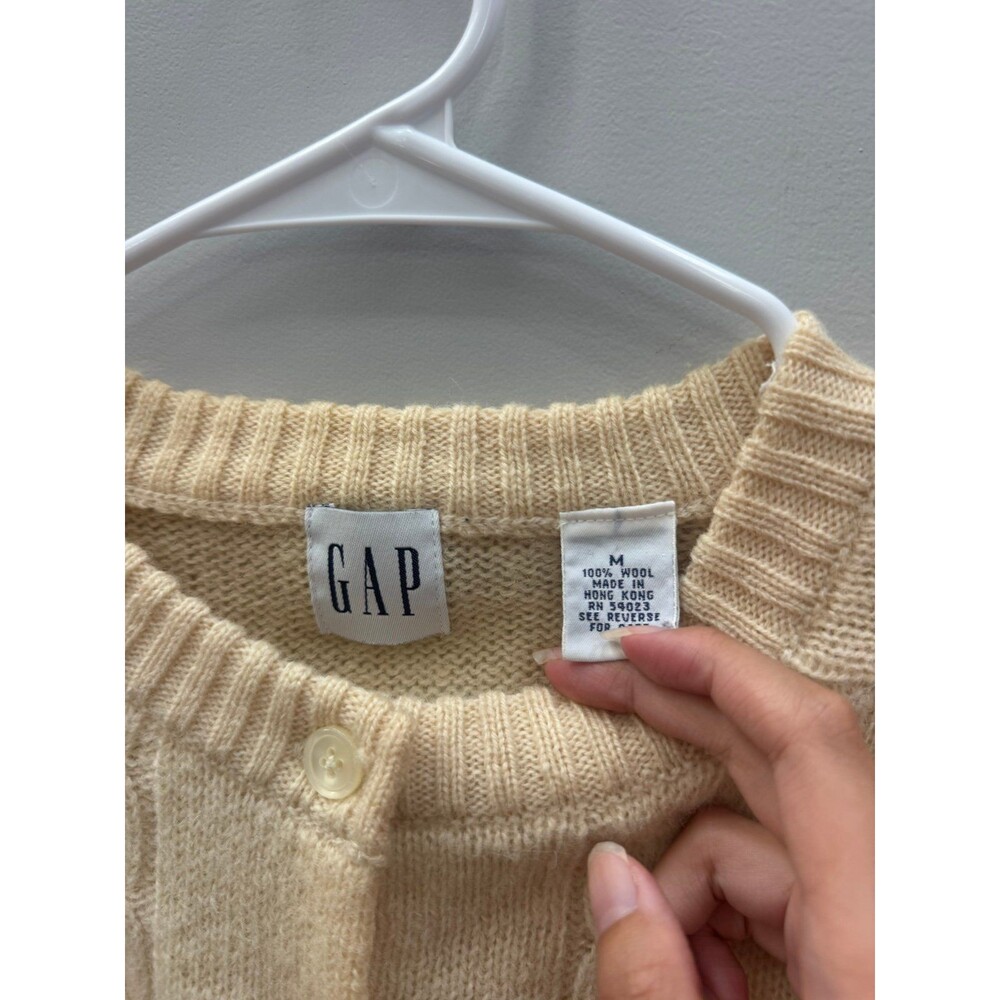 Gap 100% Wool Cream Cable Knit Button Up Cardigan Sweater Medium - Picture 2 of 5